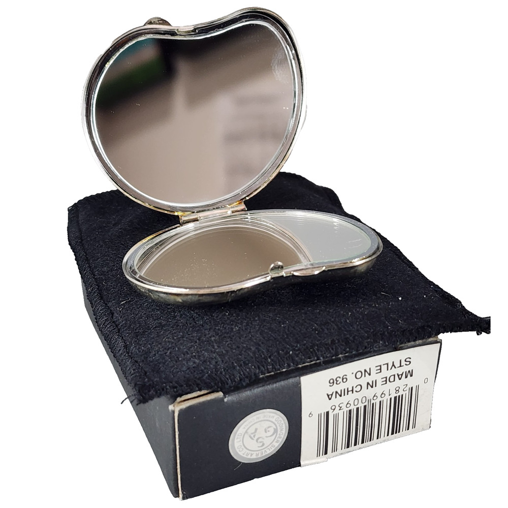 Godinger Silver Art Co Silverplate Kidney Shaped Compact Mirror 2" x 1.5"